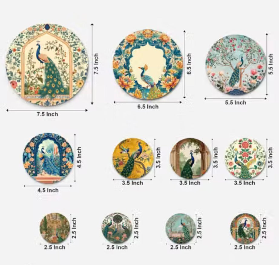Peacock Decorative Set of 11 | Wooden Wall painting for Home | Living Room | Bedroom | Home Decor