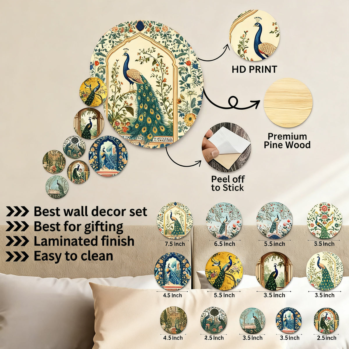 Peacock Decorative Set of 11 | Wooden Wall painting for Home | Living Room | Bedroom | Home Decor
