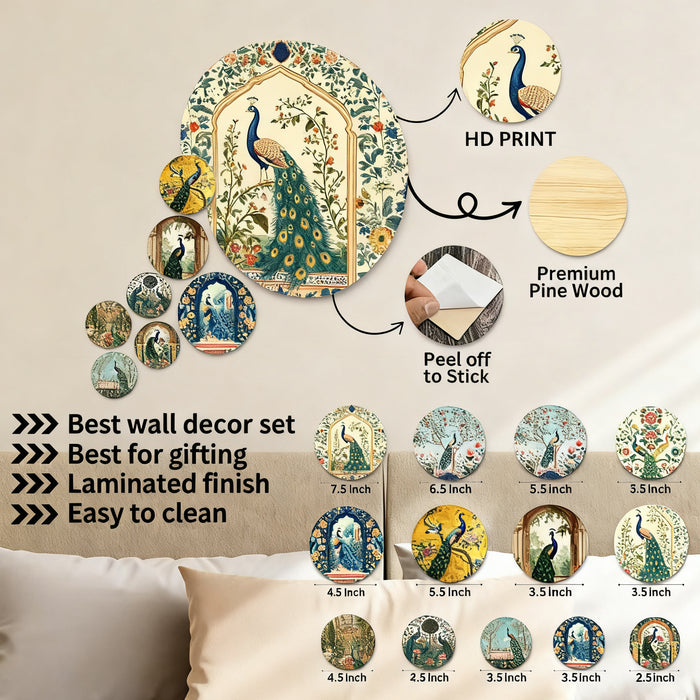 Peacock Decorative Set of 11 | Wooden Wall painting for Home | Living Room | Bedroom | Home Decor